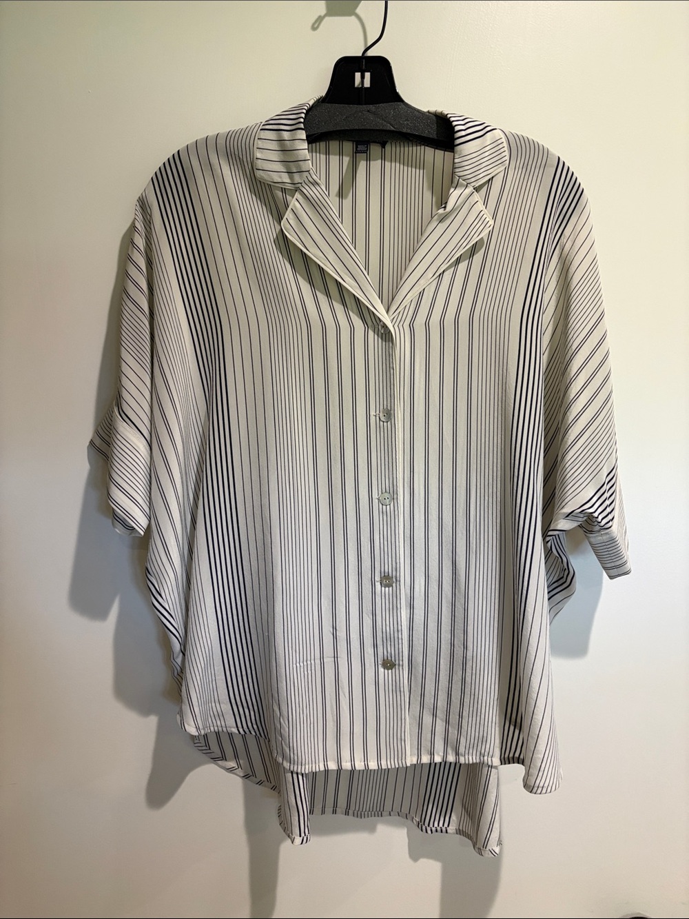 Eileen Fisher silk Cream Blouse with Black Pinstripes XXS new no tags